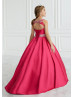 Hot Pink Beaded Satin Keyhole Back Flower Girl Dress
